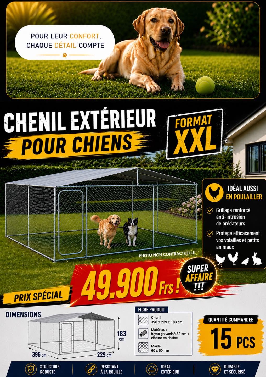 Chenil XXL - Galvanisé 396cm x 229cm
